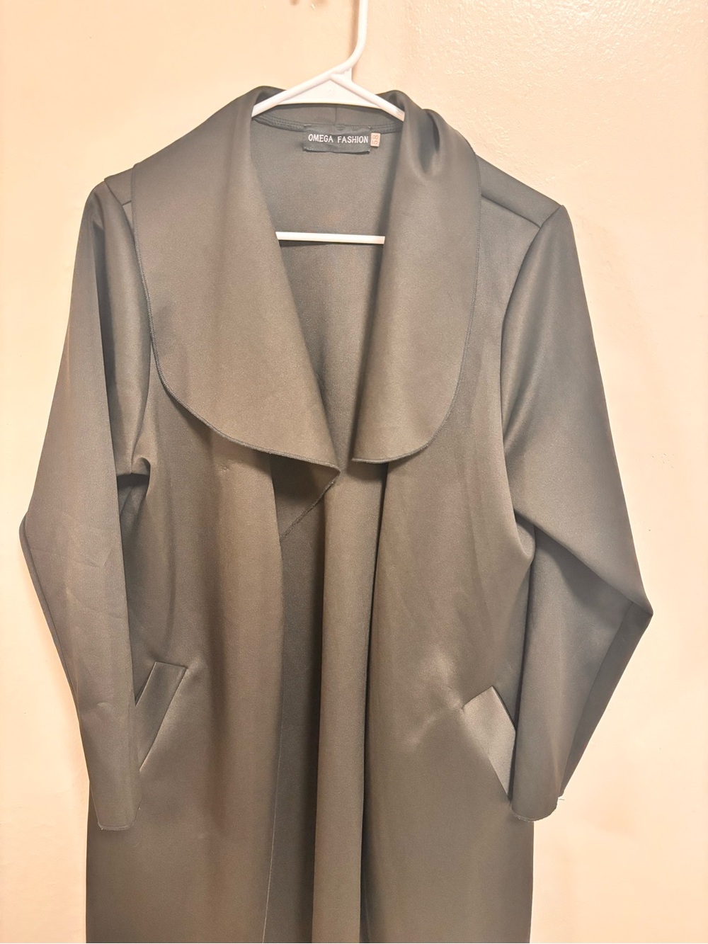 Omega Fashion Women’s Gray Open-Front Long Coat